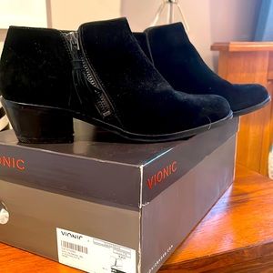 Black suede Vionic ankle boots